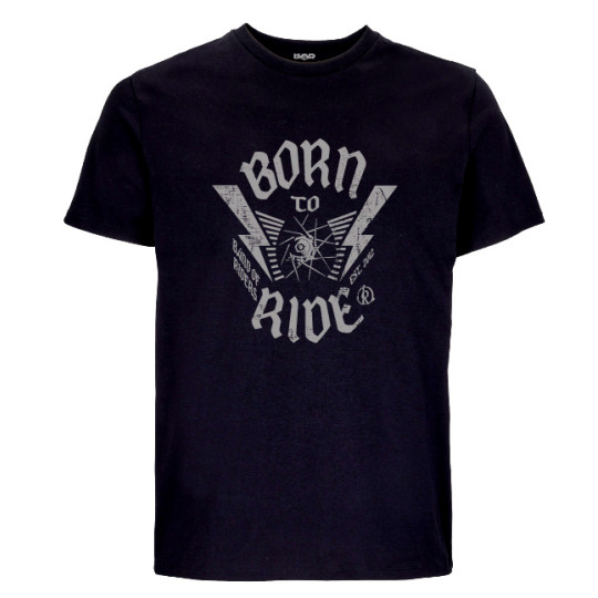 tee-shirt BORN TO RIDE noir, détail de l'imprimé principal.